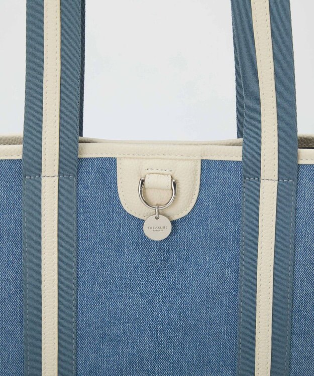 TOPKAPI 【TREASURE TOPKAPI】レザーコンビ ストライプハンドル スリム トートバッグ　A4 / 軽量 ブルー