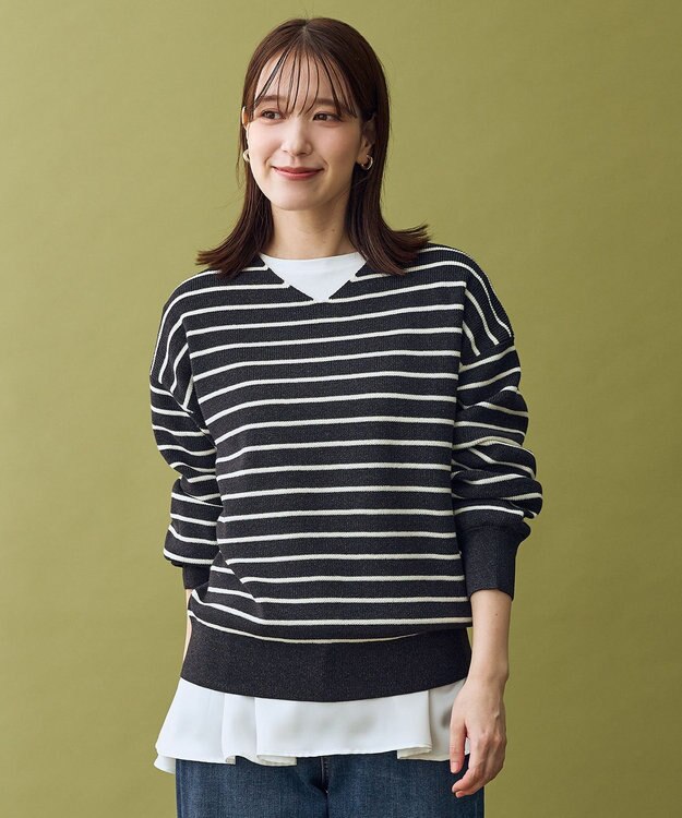 ANY 【8色展開】Vネックデイリーニット チャコール×オフ