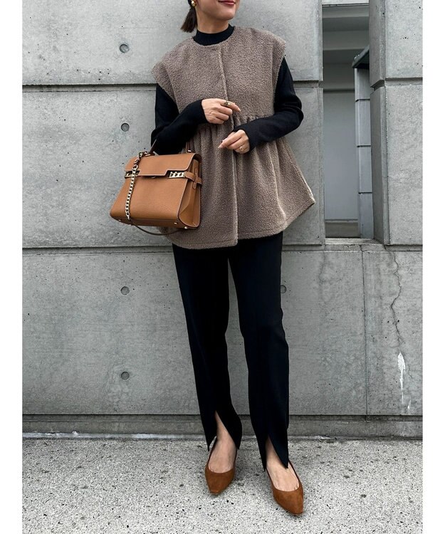 Green Parks フレア裏付きボアベスト Gray Beige