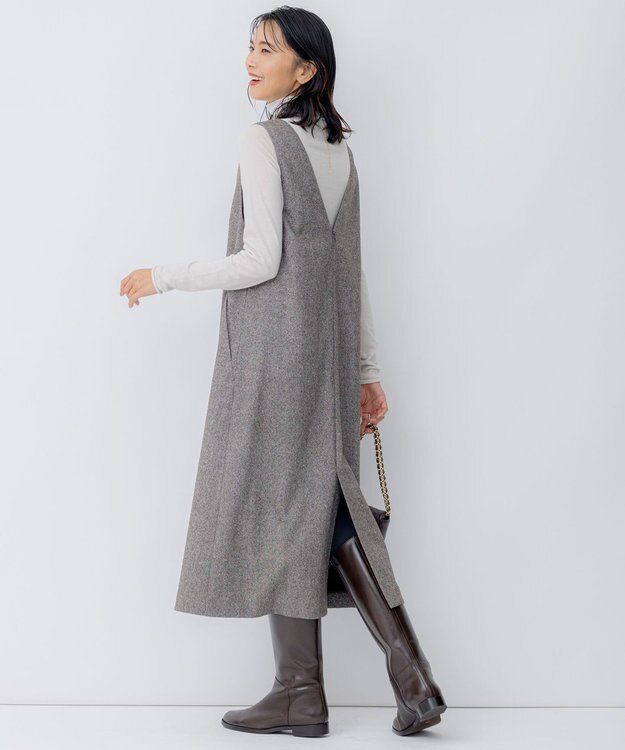 23区 シルクネップツイード ジャンパースカート ダークブラウン系