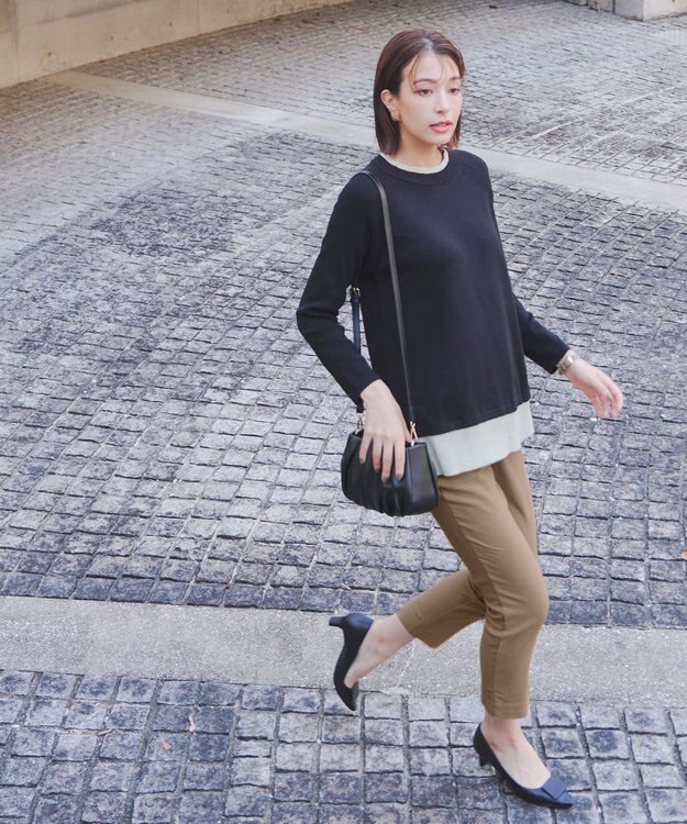 Tiaclasse 【洗える】裏起毛ストレッチテーパードパンツ キャメル