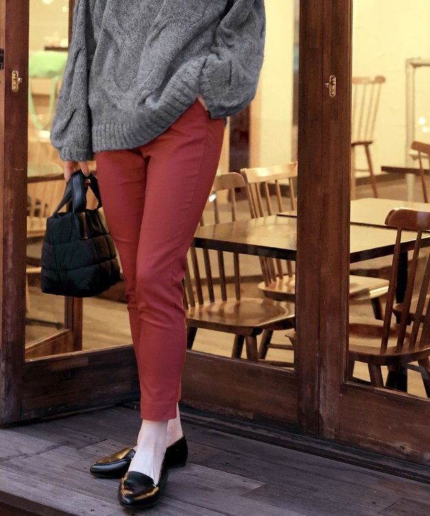 Tiaclasse 【洗える】裏起毛ストレッチテーパードパンツ レッド