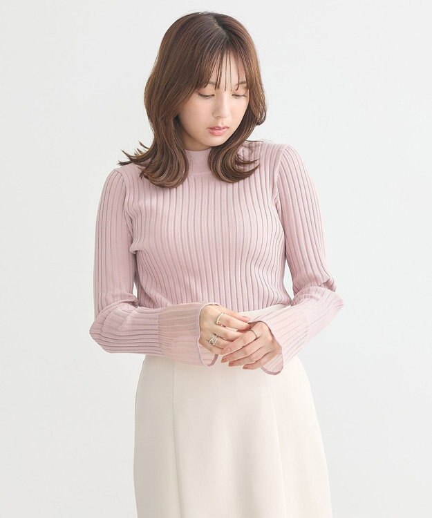 earth music&ecology シアースリーブリブハイネックプルオーバー Pink