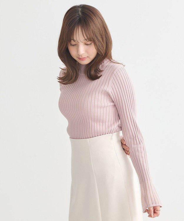 earth music&ecology シアースリーブリブハイネックプルオーバー Pink