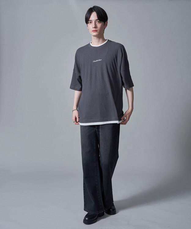 WEGO フクレジャガードフェイクレイヤードT（SS） ブラック中濃色