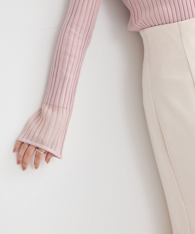 earth music&ecology シアースリーブリブハイネックプルオーバー Pink