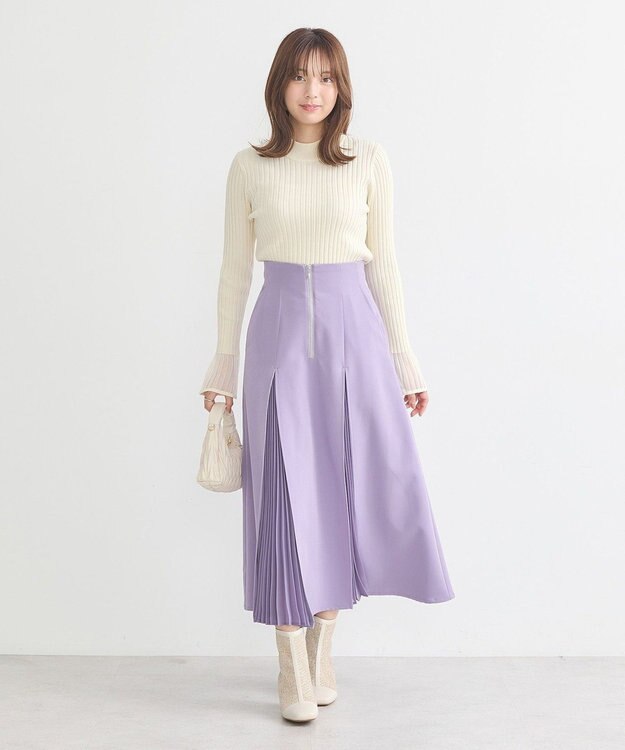 earth music&ecology シアースリーブリブハイネックプルオーバー Ivory