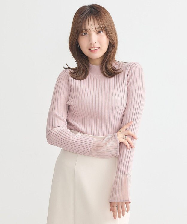 earth music&ecology シアースリーブリブハイネックプルオーバー Pink