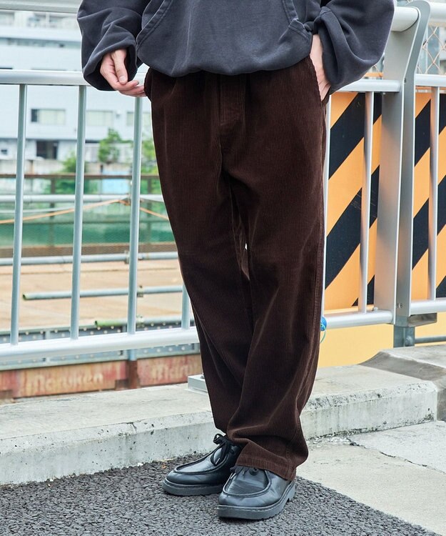 WEGO 【ウエストゴム/ユニセックス着用ITEM】コーデュロイイージーストレートパンツ ダークブラウン