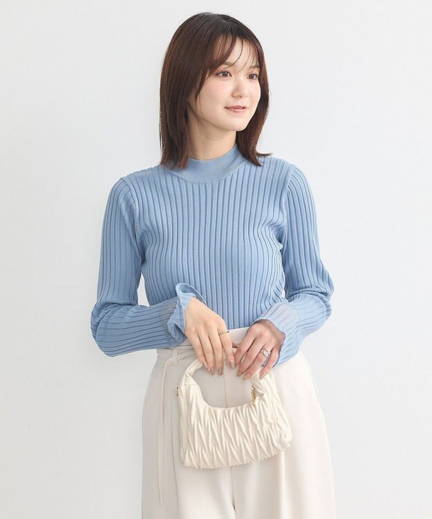 earth music&ecology シアースリーブリブハイネックプルオーバー Sax