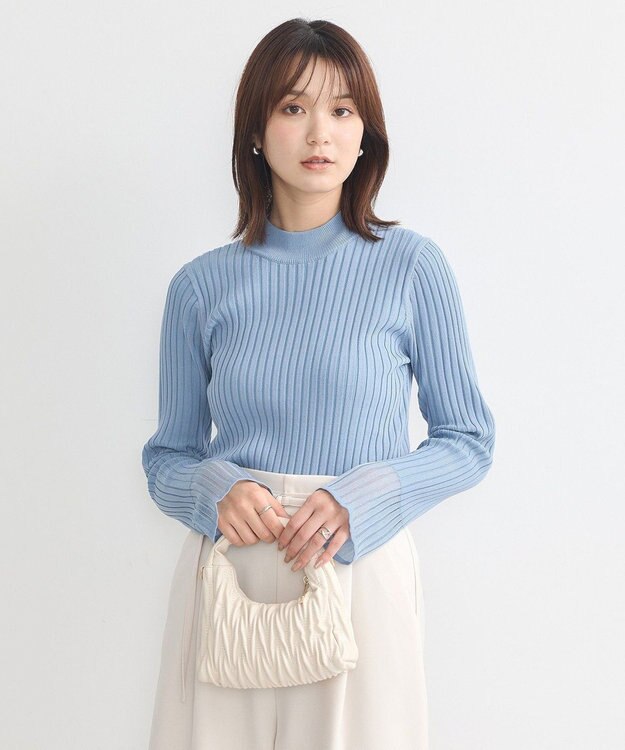 earth music&ecology シアースリーブリブハイネックプルオーバー Sax