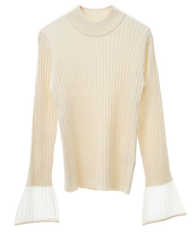 earth music&ecology シアースリーブリブハイネックプルオーバー Ivory