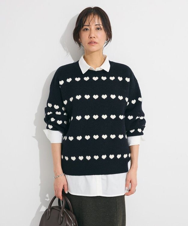 Green Parks ・ｓｗｉｎｇ　ｂｙ　ハートクルーネックニット Black