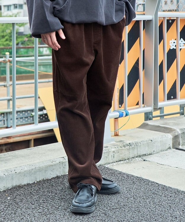 WEGO 【ウエストゴム/ユニセックス着用ITEM】コーデュロイイージーストレートパンツ ダークブラウン