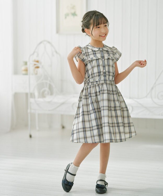 組曲 KIDS 【110-140㎝】プランタンチェック ワンピース ベージュ