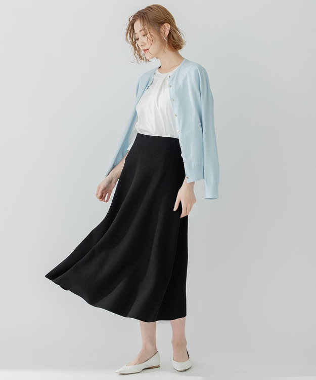 23区 【洗える】テンセルストレッチ フレア ニットスカート ブラック系