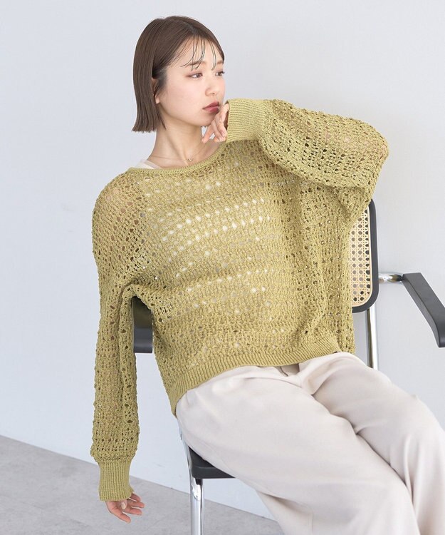 earth music&ecology メッシュニットプルオーバー Light Khaki