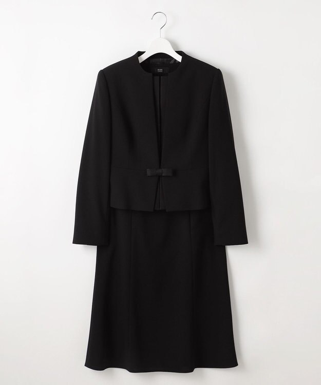 自由区 FORMAL 【ウォッシャブル対応】ドビーボーダーリボン ジャケット+ワンピース ブラック系