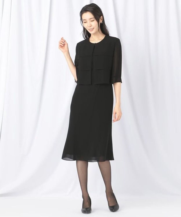 自由区 FORMAL 【人気NO.1 / 洗える】ボレロ風ワンピース ブラック系