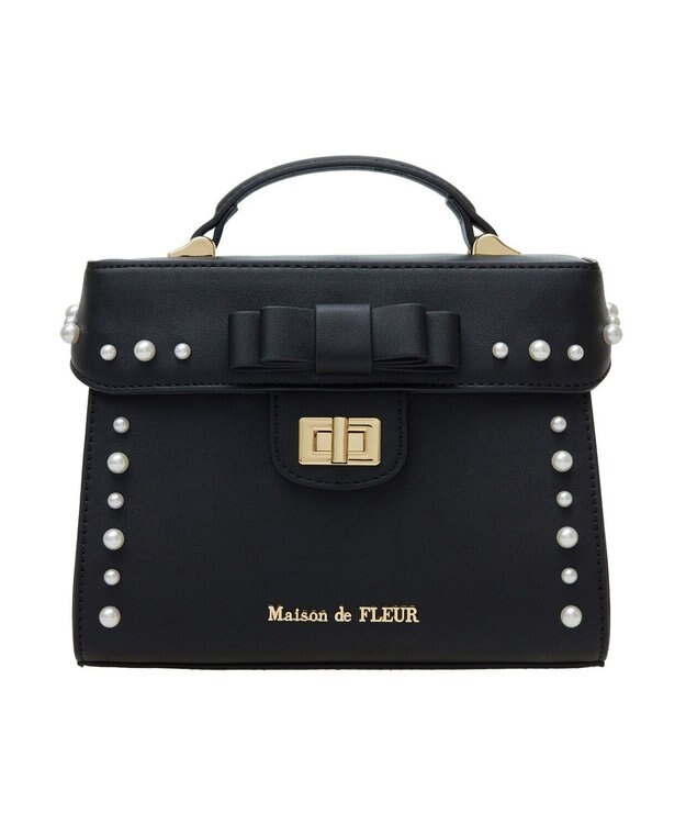 Maison de FLEUR フロントリボントップハンドルバッグ Black