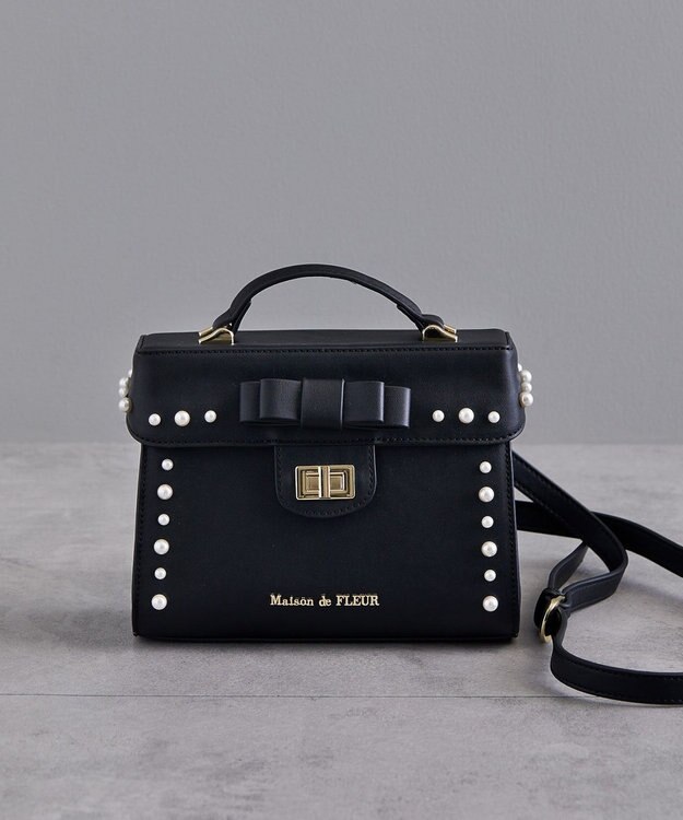 Maison de FLEUR フロントリボントップハンドルバッグ Black