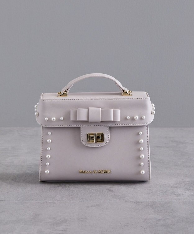 Maison de FLEUR フロントリボントップハンドルバッグ Grayish Pink
