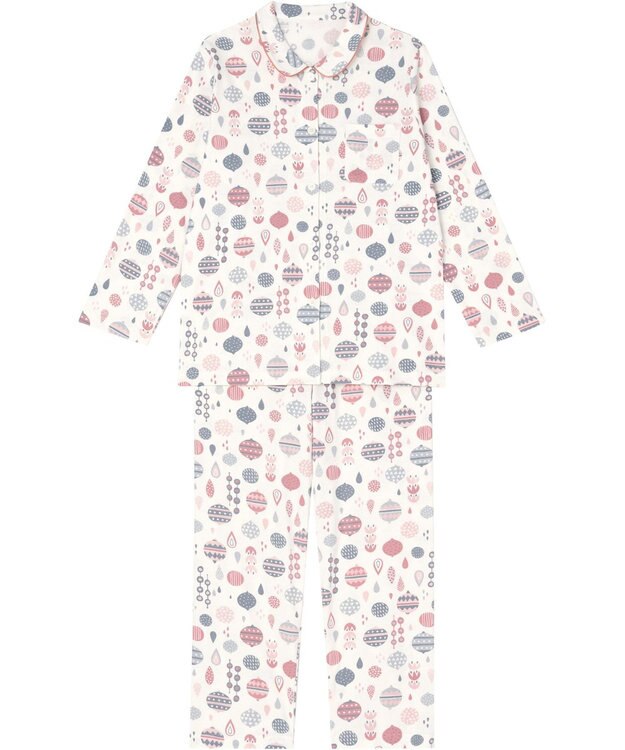 Wing パジャマ 長袖 長ズボン 綿100％ スムース素材 すっきりとしたシルエット 伸縮性のある生地 シャツタイプ レディース EP5061 ウイング／ワコール ホワイト