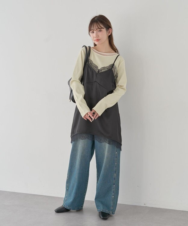 earth music&ecology 【予約】ランジェリーライクレースキャミ ブラック