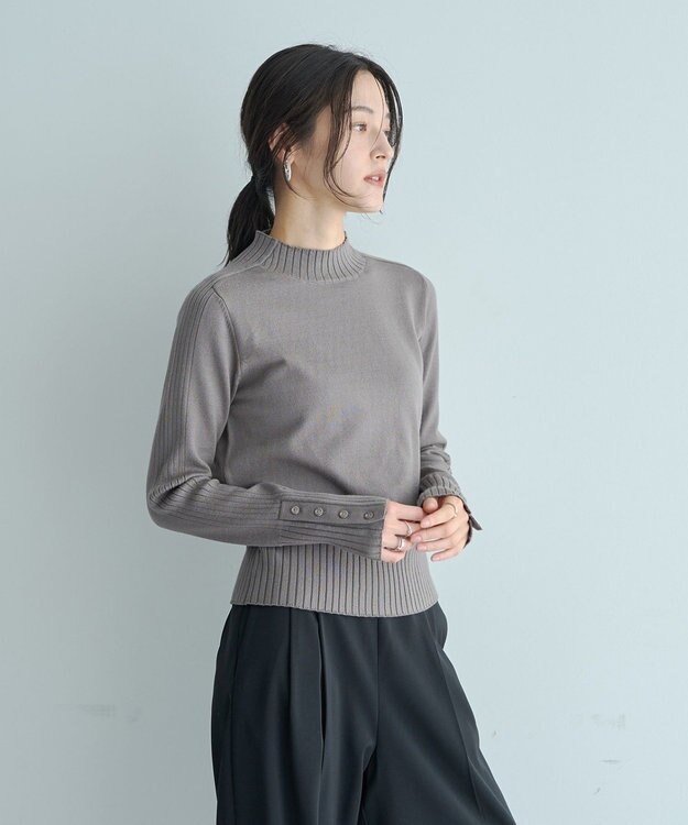 YECCA VECCA 袖口釦リブMIXニット Dark Beige
