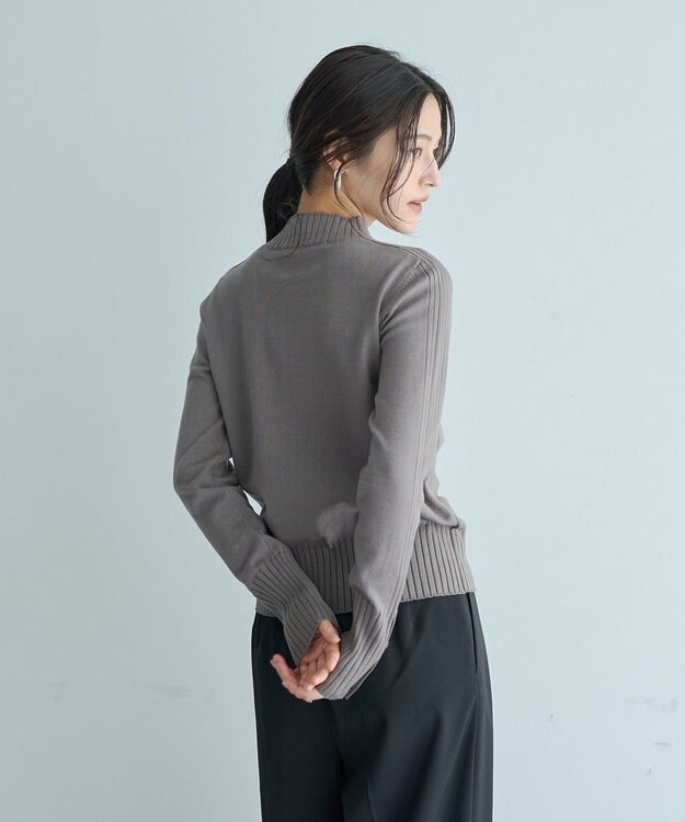 YECCA VECCA 袖口釦リブMIXニット Dark Beige
