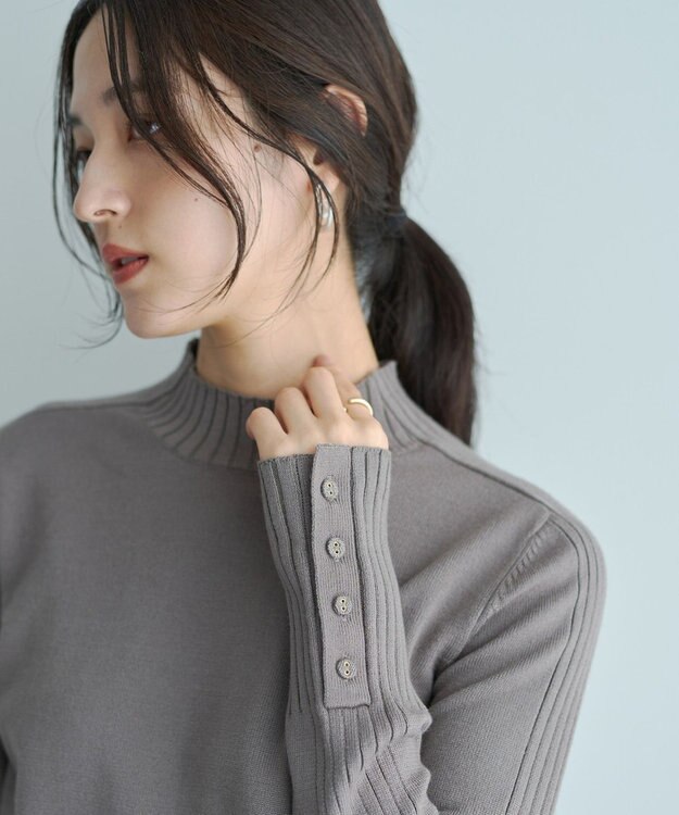 YECCA VECCA 袖口釦リブMIXニット Dark Beige