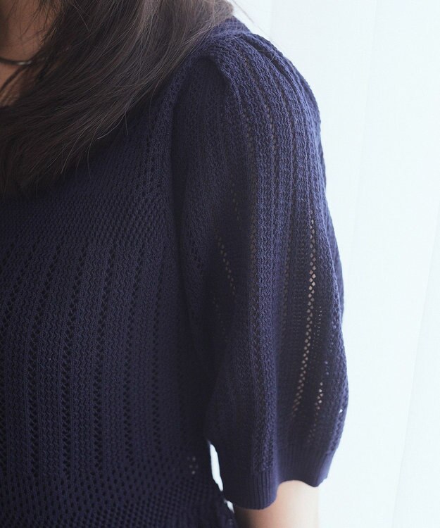 earth music&ecology ＳＥＴ２点レース編みペプラムカーデ＋スカート Navy