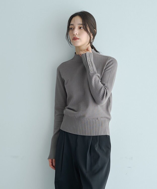 YECCA VECCA 袖口釦リブMIXニット Dark Beige