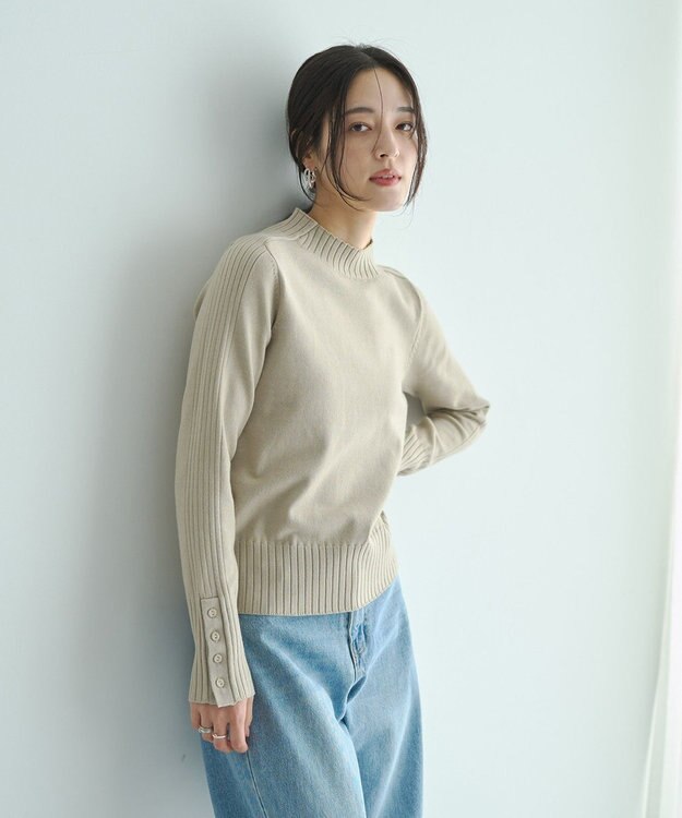 YECCA VECCA 袖口釦リブMIXニット Beige