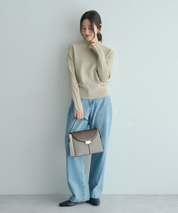 YECCA VECCA 袖口釦リブMIXニット Beige