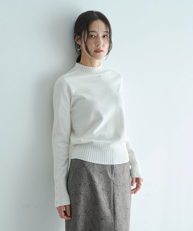 YECCA VECCA 袖口釦リブMIXニット Ivory