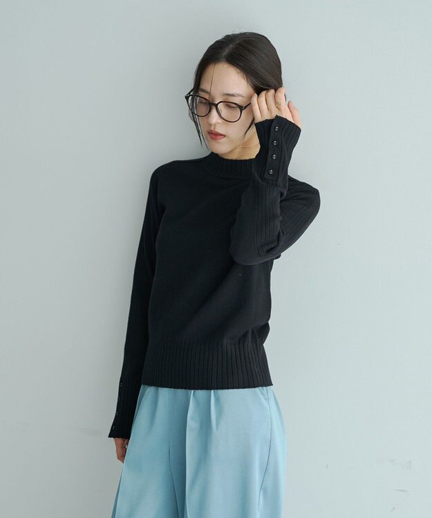 YECCA VECCA 袖口釦リブMIXニット Black