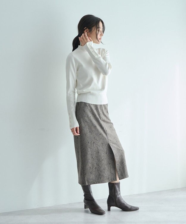 YECCA VECCA 袖口釦リブMIXニット Ivory