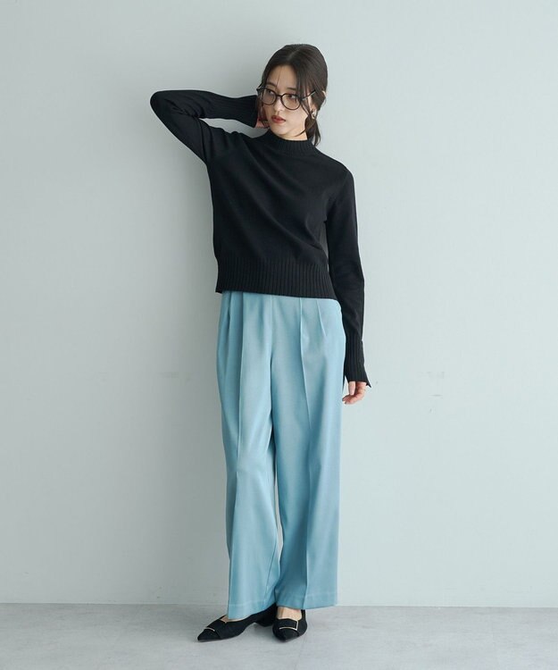 YECCA VECCA 袖口釦リブMIXニット Black