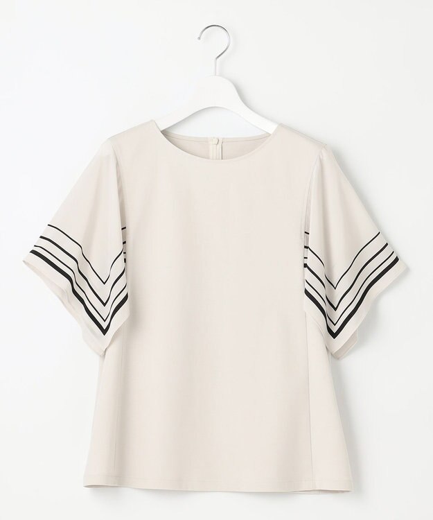 23区 【洗える】スカーフプリントコンビ スリーブデザイン カットソー フロストxブラック