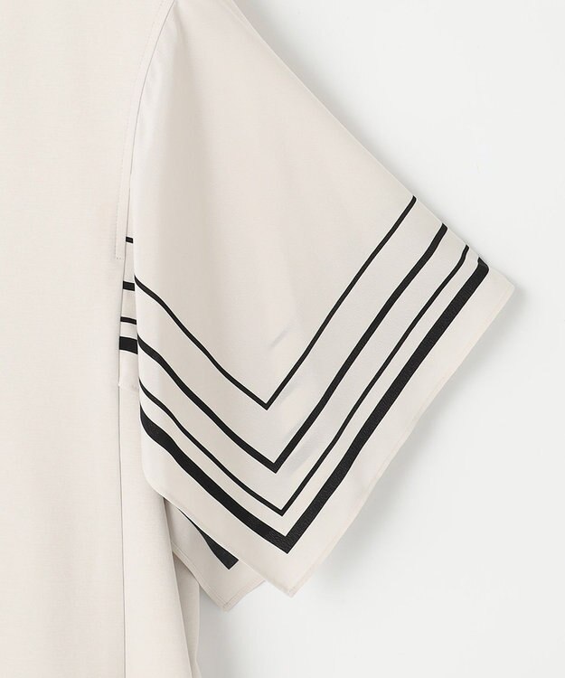 23区 【洗える】スカーフプリントコンビ スリーブデザイン カットソー フロストxブラック