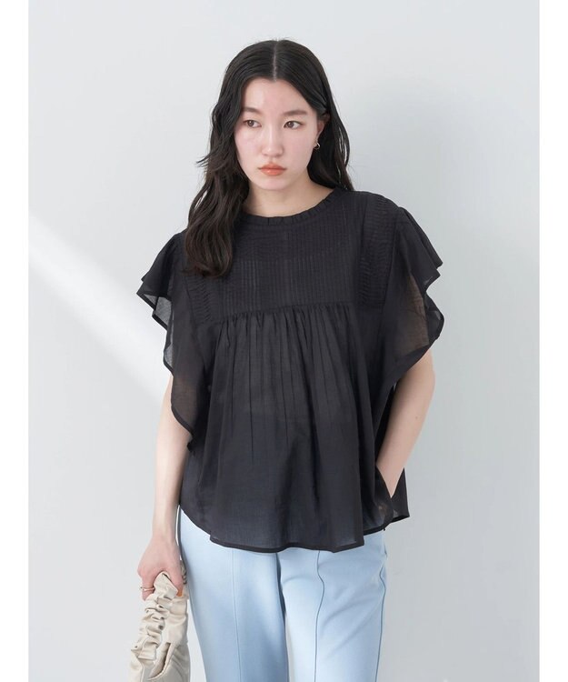 earth music&ecology コットンボイルフリルブラウス Black