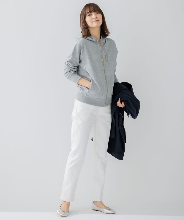 23区 【洗える】オーガニックコットンテリー ジップアップ フーディー ライトグレー系