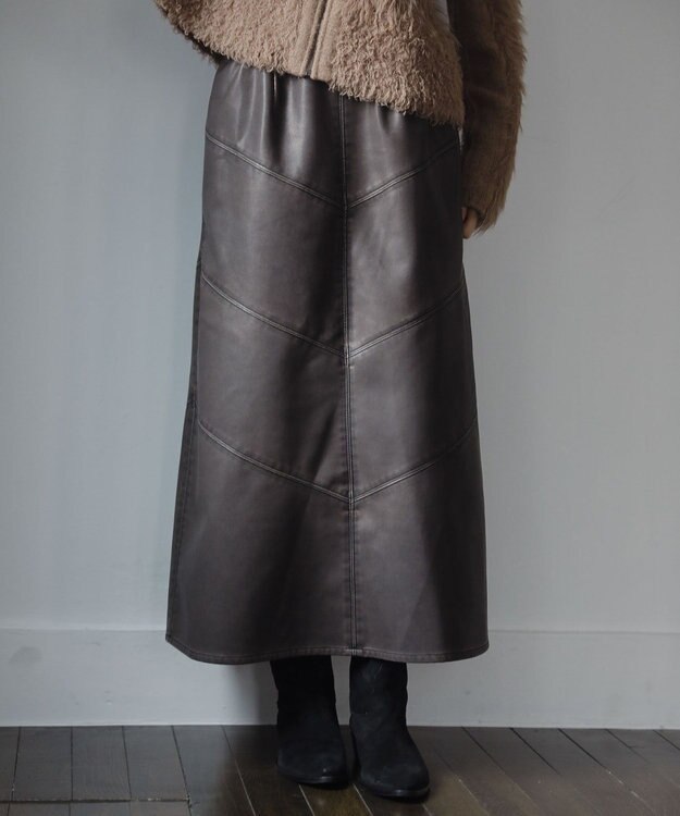 Green Parks ■ESCAR ヴィンテージ調エコレザースカート Brown
