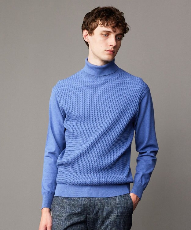 JOSEPH ABBOUD 【洗える/チクチクしない/3シーズン対応】SNOWY タートルネック ニット サックスブルー系