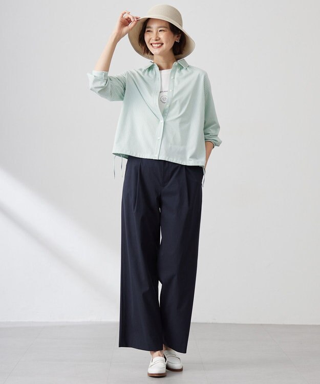 J.PRESS LADIES Jカミーチェストライプ シャツカラー カットソー ミントストライプ系