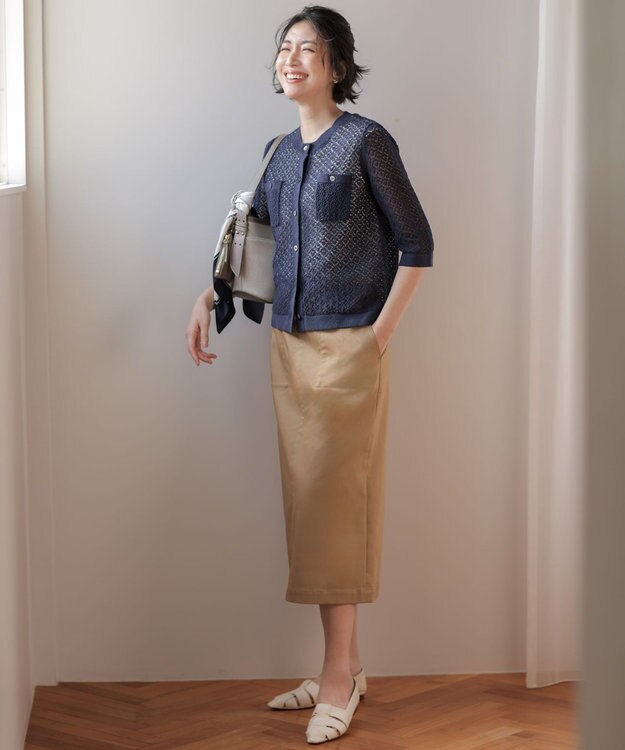 J.PRESS LADIES L 【WEB限定カラーあり】TCシャンブレーサテンST ナロー スカート キャメル系