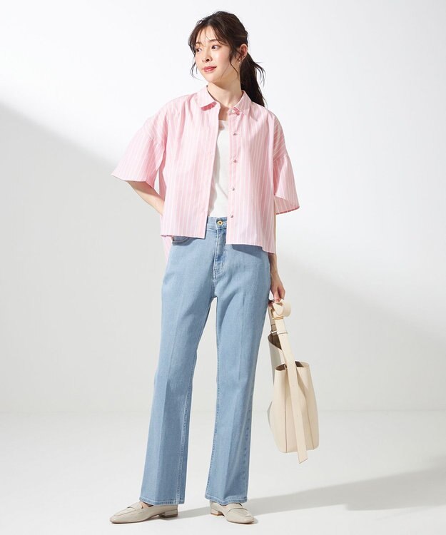 ANY SIS 【洗える】ペタルスリーブ シャツ ピンクストライプ