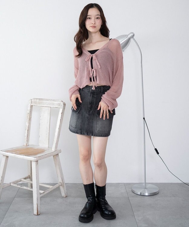 WEGO 【25年秋冬新作】モヘアタッチ2WAYリボンカーデ ライトピンク