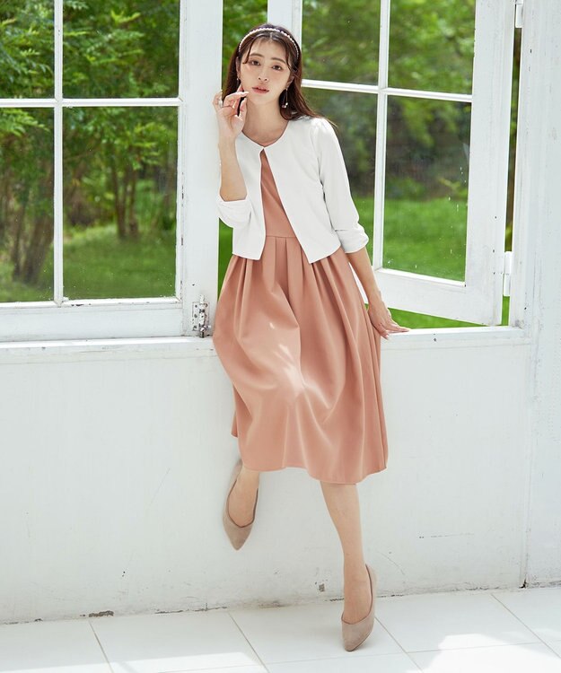 Tiaclasse L 【洗える】袖口リボンカットソーボレロカーディガン オフホワイト